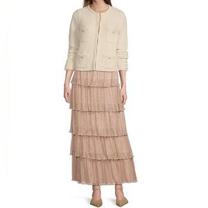 A Loves A Tiered Maxi Skirt Size XL Crinkle Broomstick Boho Champagne Gold Fairy